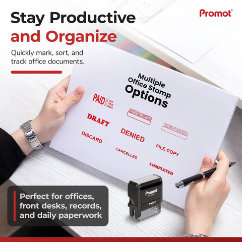 Dead Legit Self Inking Approved Rubber Stamp for Office And Business Paperwork showing stamping on documents with clear red impressions.