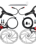 Hycline eBike hydraulic disc brake set with 180mm rotors, 2-piston calipers, dual levers, sensor, hoses, and mounting hardware