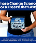 Person holding Cooler Shock ice pack, part of Four Pack 10x10 Inch Cooler Ice Packs With Screw Cap No Ice Needed 18 Degrees F Phase Change