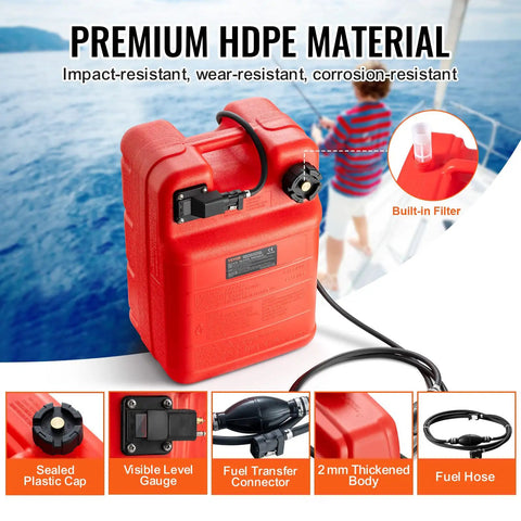Portable 6.34-Gallon Marine Tank With 9.8ft Hose And Gauge For Outboard Engines, Yachts, Fishing Boats And Deck Boats Red