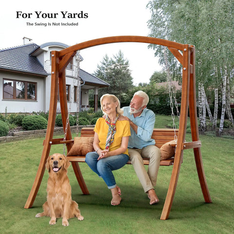 6.7Ft Porch Swing Frame Built Tough Heavy Duty A Frame Stand With 1000lbs Capacity Solid Wood Construction in a garden setting