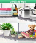Heavy Duty Quilted Plastic Wire Shelf Liner 18 x 48 Inches Non Slip Protective Mat holding towels and kitchen items on a shelf.