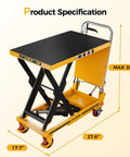 CAMMOO foldable hydraulic lift table cart, yellow, scissor lift with non-slip pad, 500 lb capacity