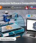 3018 ProVer V2 Desktop CNC Milling Machine For Beginners beside laptop, showcasing software compatibility.