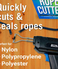 Hot Knife Rope Cutter With Heated Sealing For Quick, Clean Cuts Of Nylon, Polyester And Plastic shown with cut ropes