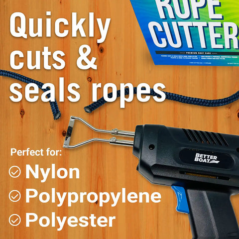 Hot Knife Rope Cutter With Heated Sealing For Quick, Clean Cuts Of Nylon, Polyester And Plastic shown with cut ropes