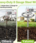 Heavy Duty 8 Gauge Landscape Staples Set Of 120 With Pick Hook, showing comparison of steel thickness in soil