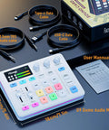 G9 Audio Mixer For Streaming And Podcasting RGB PC Mixer With included cables and user manual on display
