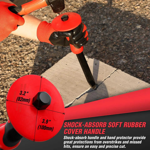 Using Three Piece Masonry Chisel Set With Hand Protection, Heavy Duty Chrome Vanadium Steel Construction on concrete