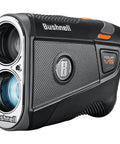 Black Tour V6 Golf Rangefinder With PinSeeker JOLT Technology And Flag Lock, side view showing lens and control button details.