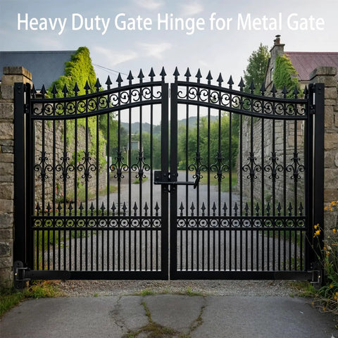 Heavy Duty Gate Hinges Two Pack Upgraded Ball Bearing Hardware For Wood And Metal Gates, 900 Lbs Per Pair, Carbon Steel Fence Hinge Set For Barn Doors, Driveways, Gardens, Sag Proof And Smooth Operation on black metal driveway gate