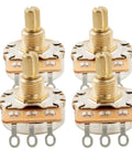 Pro Grade Brass 250K Linear Taper Potentiometers For Electric Guitars And Basses, Inch Sized 24-Spline Split Shaft, Set Of 4