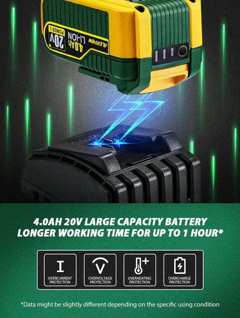 4.0Ah 20V battery charging with protective features for P10 Cordless Buffer Polisher With Brushless Motor, 20V, 6 Speeds
