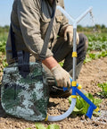 Backpack Manual Spreader Dispenser For Farming 20L Capacity With Bag in use, spreading fertilizer on a field, durable PVC construction.