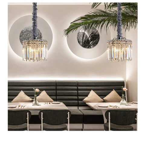 Modern Crystal Chandelier With K9 Crystals And Warm Gold Frame, 4 Light Flush Mount Ceiling Fixture In Chrome Finish over dining table