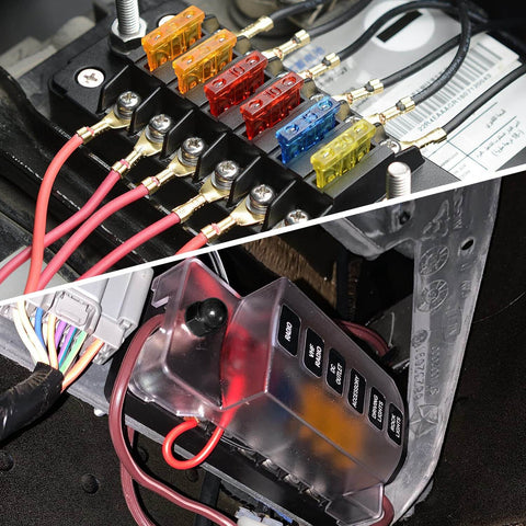 Six Way Fuse Block With Negative Bus And 12V Blade Fuse Holder For Auto Electrical Systems in cars with ATC/ATO fuse box.