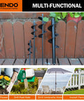 Auger Drill Bits For Planting Set Of 4 Spiral Garden Bulb Planter Tools For Hex Drive Drills with flowers and fence installation.