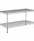 Two Tier Beefy Heavy Duty Wire Shelving Unit With Lockable Wheels 36 Inch Wide 18 Inch Deep 19.5 Inch High Height Adjustable Metal Storage Shelves Organizer For Living Room Garage Kitchen Office Laundry Pantry, front view.