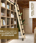 Black Sliding Barn Door Kit With Floor Roller Wheels displayed in a library setting with wooden bookshelves and track system
