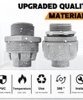 1 Inch Liquid Tight PVC Conduit Connector Pack Straight To 180 Degree Non-Metallic Electrical Fittings UL Listed For Flexible Conduit Weatherproof Wire Guard 24 Pack, PVC fittings close-up