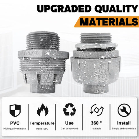 1 Inch Liquid Tight PVC Conduit Connector Pack Straight To 180 Degree Non-Metallic Electrical Fittings UL Listed For Flexible Conduit Weatherproof Wire Guard 24 Pack, PVC fittings close-up