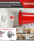 Paint Proof Magnetic Fire Sprinkler Head Covers 10 Pack Reusable Overspray Shields For Contractor Renovation And Interior Painting Jobsites In Bold Red, displayed with a white ceiling sprinkler and installation guidance.