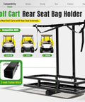 Heavy Duty Golf Cart Rear Seat Bag Holder Rack For 2 Inch Receiver Fits EZGO Yamaha Club Car Steel Powder Coated Black