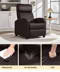 Brown Recliner Chair Featuring Three Position Recline And Plush Faux Leather Upholstery Rugged Wood Frame Engineered For Serious Living Room Comfort Smooth Tilting Action For Kickback Sessions in a cozy living space.