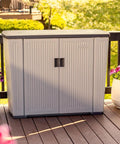 130 Gallon Outdoor Storage Cabinet With Lockable Door Backyard Oasis Basic Unit Peppercorn Finish Weatherproof Outdoor