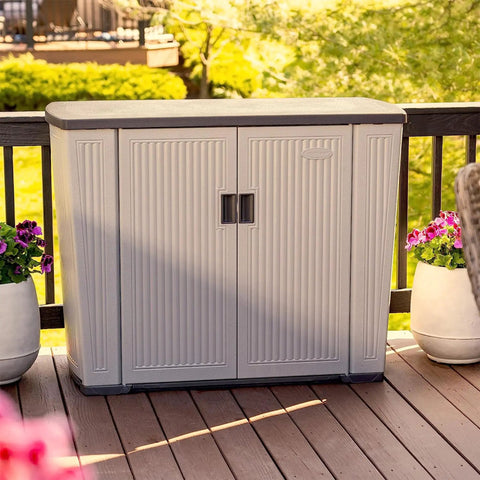 130 Gallon Outdoor Storage Cabinet With Lockable Door Backyard Oasis Basic Unit Peppercorn Finish Weatherproof Outdoor