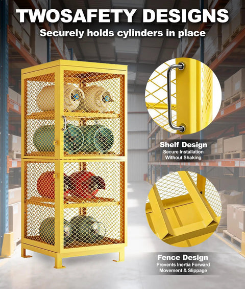 Horizontal Gas Cylinder Storage Cabinet Heavy Duty Carbon Steel Lockable 2 Tier or 4 Tier Options Propane Tank Storage Cage