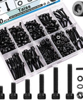 380 Piece M4 Hex Socket Head Screws Kit With Nuts Washers And Wrench M4 Bolts Range 6 8 12 16 20 30mm 12.9 Grade Alloy Steel Black Zinc