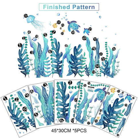 Five Sheets Ocean Sea Turtle Wall Decals Set For Bedroom Nursery And Bathroom Removable Vinyl Under The Sea Decor With Jellyfish, Fish, Seaweed And Grass Graphics, Easy Peel And Stick
