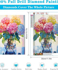 Hydrangea In Glass 5D Diamond Painting Kit For Adults Full Drill Diamond Art DIY Crystal Craft For Beginners Perfect Home Wall Decor Gift 11.8 By 15.7 Inch showing colorful hydrangeas in a glass vase