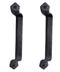Barn Door Handle Set Eleven And One Eighth Inch Built Tough Rustic Cast Iron Gate Pulls In Black, shown with two handles