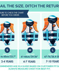 Kids Swim Vest With Integrated Foam Panel For Toddlers And Kids CE Certified Flotation Aid sizes S to L chart