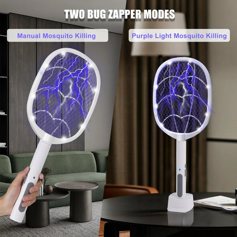 3 Pack Electric Fly Swatter Rackets For Home And Outdoor Use. High Voltage Bug Zapper with manual and purple light modes.