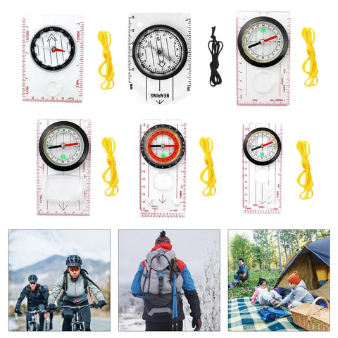 Orientation Compass With Map Scale Ruler And Magnifier For Hiking And Camping Navigation Lightweight Acrylic Multitool Displayed