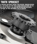 Close-up of 13-tooth sprocket on RV Slide Out Gearbox Replacement With Accu Slideout PMDC Motor Direct Drive 12V 16A 45W Heavy Duty