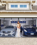 Magnetic Heavy Duty Fiberglass Garage Door Screen For Two Car Garage 16x7 Ft with Breathable Mesh installed, woman standing inside