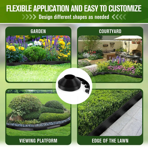 Image illustrating flexible applications of One And A Half Inch By Sixty Six Feet No Dig Landscape Edging Kit for gardens and paths.