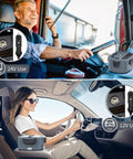 Man and woman using Electric Lunch Box For Adults, Fast 80W Heats Up Meals in truck and car, 1.5L Portable Food Warmer, 12V 24V power.