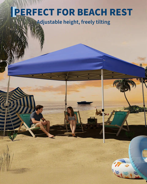 10x10Ft Pop Up Canopy Tent With Slant Legs Instant Gazebo Shelter UV Resistant Waterproof Cover on beach with chairs