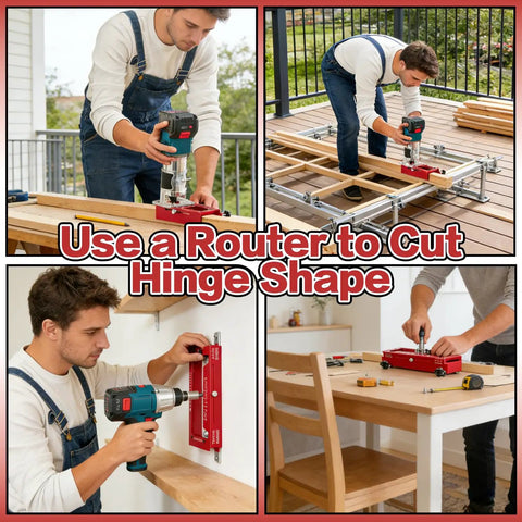 Pro Grade Aluminum Door Hinge Jig And Lock Installation Kit Heavy Duty Router Template shown in use for hinge mortising.