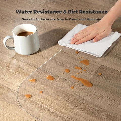 Transparent Hard Floor Chair Mat PVC Office Desk Protector for Wood Tile and Vinyl Floors Scratch Resistant Rolling Chair Mat showing water resistance
