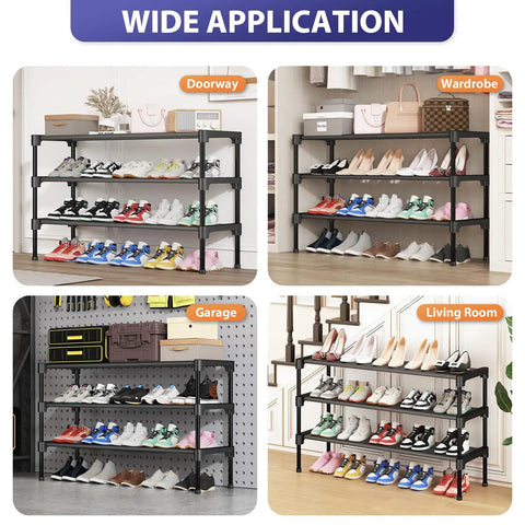 Solid Two Tier Shoe Rack For Entryway And Garage, Roomy Stackable Footwear Organizer With Rust Proof Steel Frame, Quick Setup Space Saving Closet Shoe Shelves That Really Pack A Punch