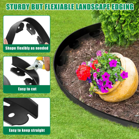 Sturdy Landscape Edging Border Kit For Garden Beds And Yards 40 Ft Long 2 In Tall Includes 40 Stakes No Dig Lawn Edging For Landscaping Thickened Top Edge At 0.15 Inch For Durable Flower Bed Borders Outdoors shown in garden