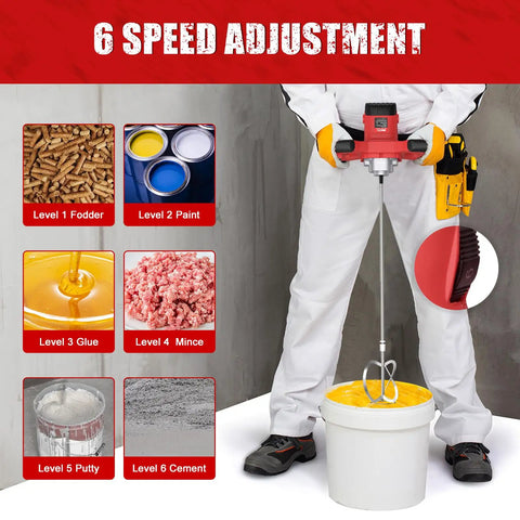 Beast 2100W Electric Cement Mixer With 6 Speed Settings, 110V Handheld Mud Mixer in action, demonstrating mixing versatility.