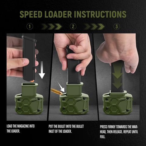 Plastic Magazine Speed Loader For 9mm And 40sw Quick And Pain Free Reload Reduces Hand Strain Instructions Graphic