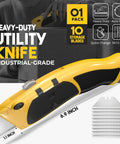 Auto Reload Utility Knife With 10 Preloaded SK5 Blades, heavy duty box cutter with non-slip handle, quick change blade